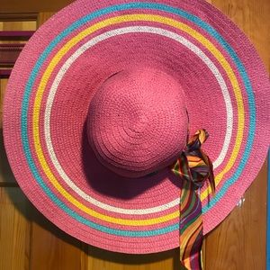 Pink Sun Hat with Multi-colored Ribbon